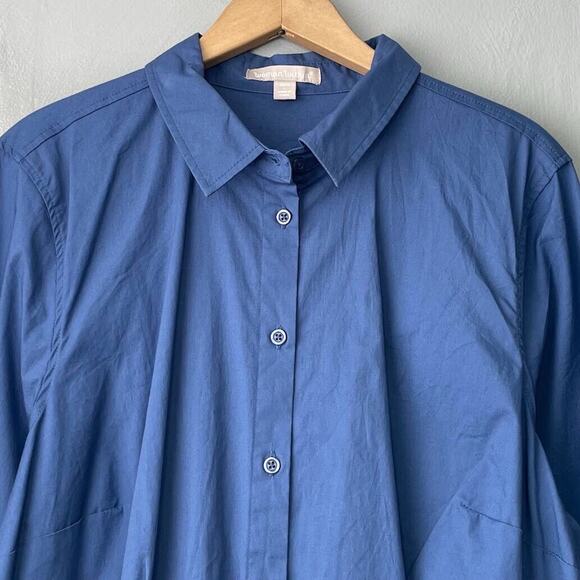 Woman Within Size 18 20 L Blue Button Up Shirt Stretch Cotton Stuctured Career - Picture 3 of 9